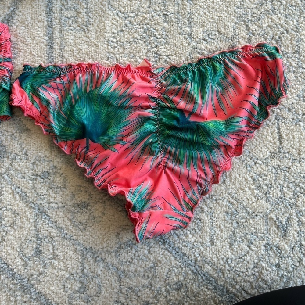 Victorias Secret 3 piece Swim Wear bikini Pink Palm Trees Small Top Large Bottom - Picture 4 of 9